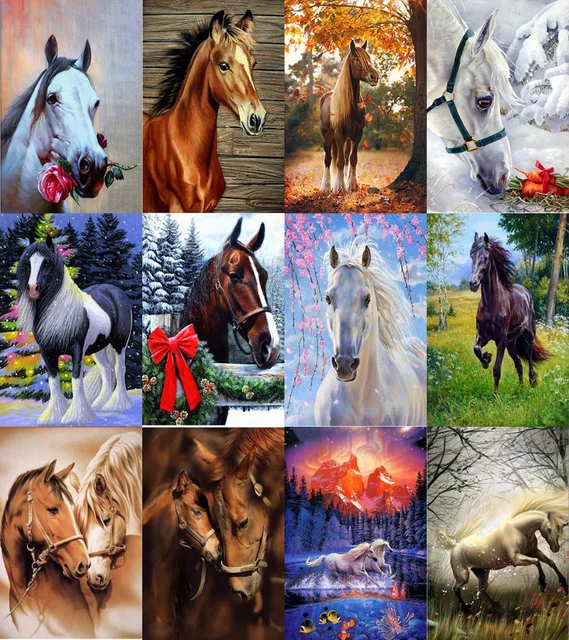 

5d Diy Diamond Painting Cross Stitch The Running Horses Diamond Embroidery Crystal Animal Diamond Mosaic Pictures Needlework
