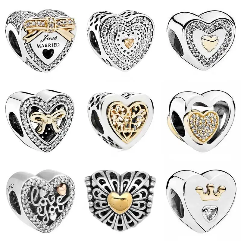 

Gold Color Locked Wedding Heart Joined Together Always in My Heart Charm Fit Pandora Bracelet 925 Sterling Silver Bead Jewelry