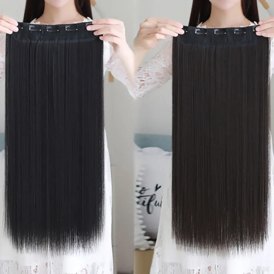 DIFEI Long Straight 5 Clips in Hair Extensions Fake Synthetic High Tempreture Fiber Hair Extensions halo hair extensions