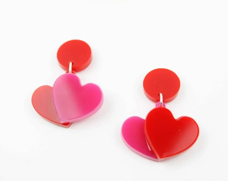

European Fashion Night Club Jewelry Hip Hop Red Double Heart Small Woemn Stud Earrings