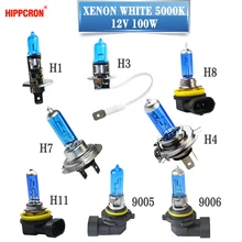 Lâmpada Halógena H7 Hippcron H4 H3 H1 H8 H9 H11 9005 9006 HB3 HB4 12V 100W Farol Do Carro Lâmpada 5000K Super Branco Vidro de Quartzo