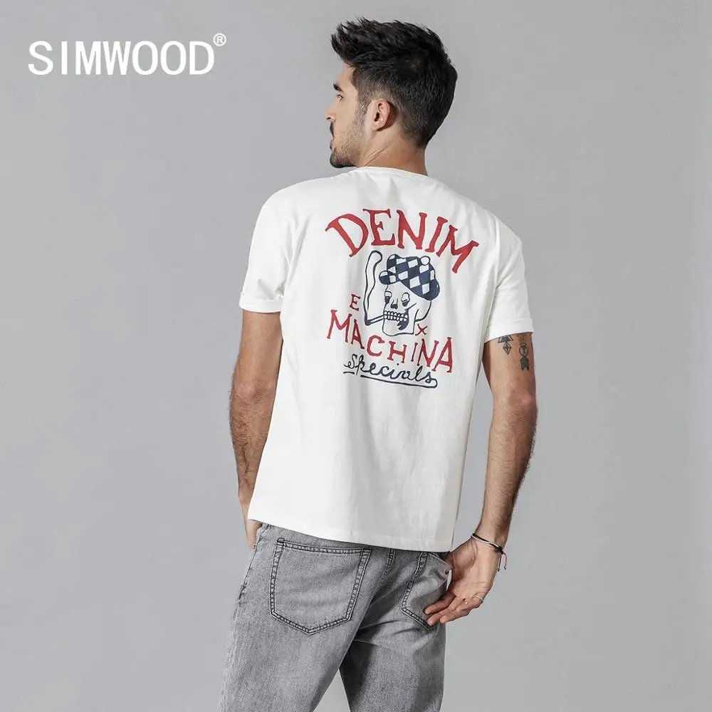 

SIMWOOD 2019 summer new fashion Skulls Print T shirt Men Streetwear Hip Hop Top 100% Cotton T-shirt Tees 190352