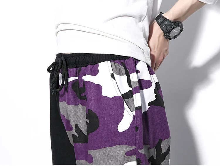 Для мужчин harajuku сращены камуфляжные штаны-карго Для мужчин 2019 в стиле хип-хоп лоскутное камуфляжные брюки тренировочные брюки swag chic