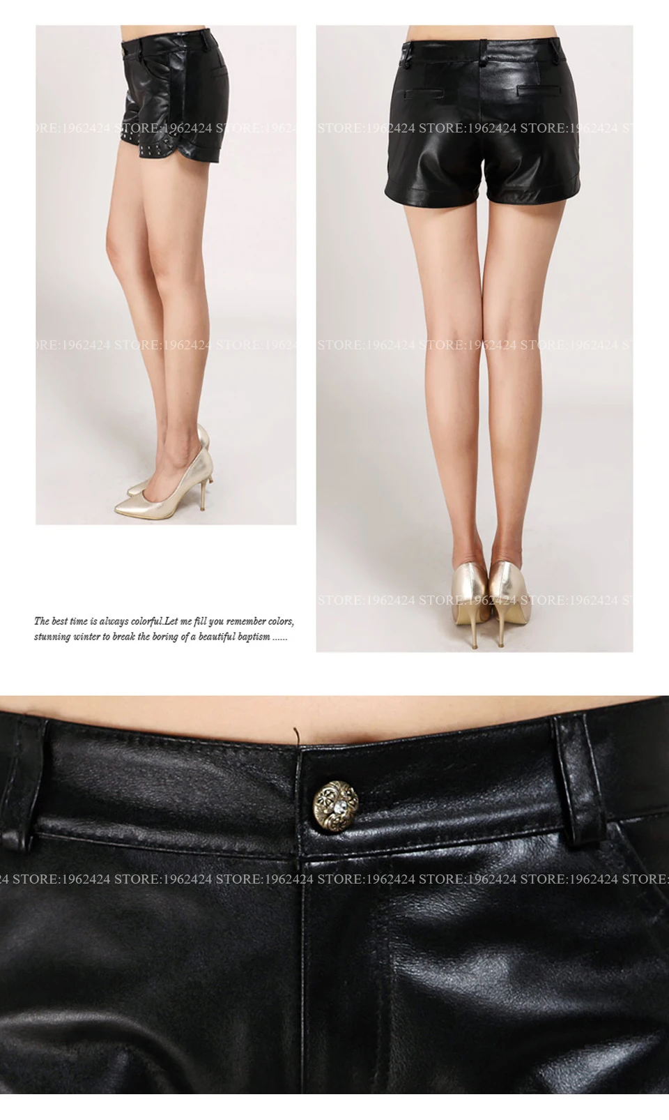 SHILO GO новые модные уличные женские черные сексуальные Империя молния кожаные шорты Овчина натуральная заклепки шорты женские горячие