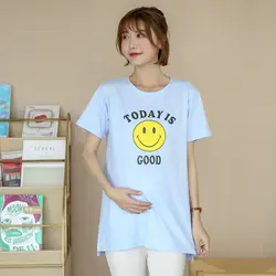 Футболка для беременных женщин Летняя новая корейская мода мультфильм печати с коротким рукавом рубашки свободные большой размер для