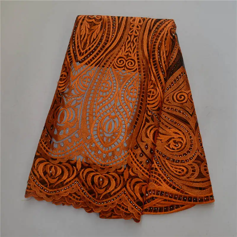 

Latest Orange African Laces Fabrics Embroidered African French Lace Fabric African French Net tulle Lace Fabric 30