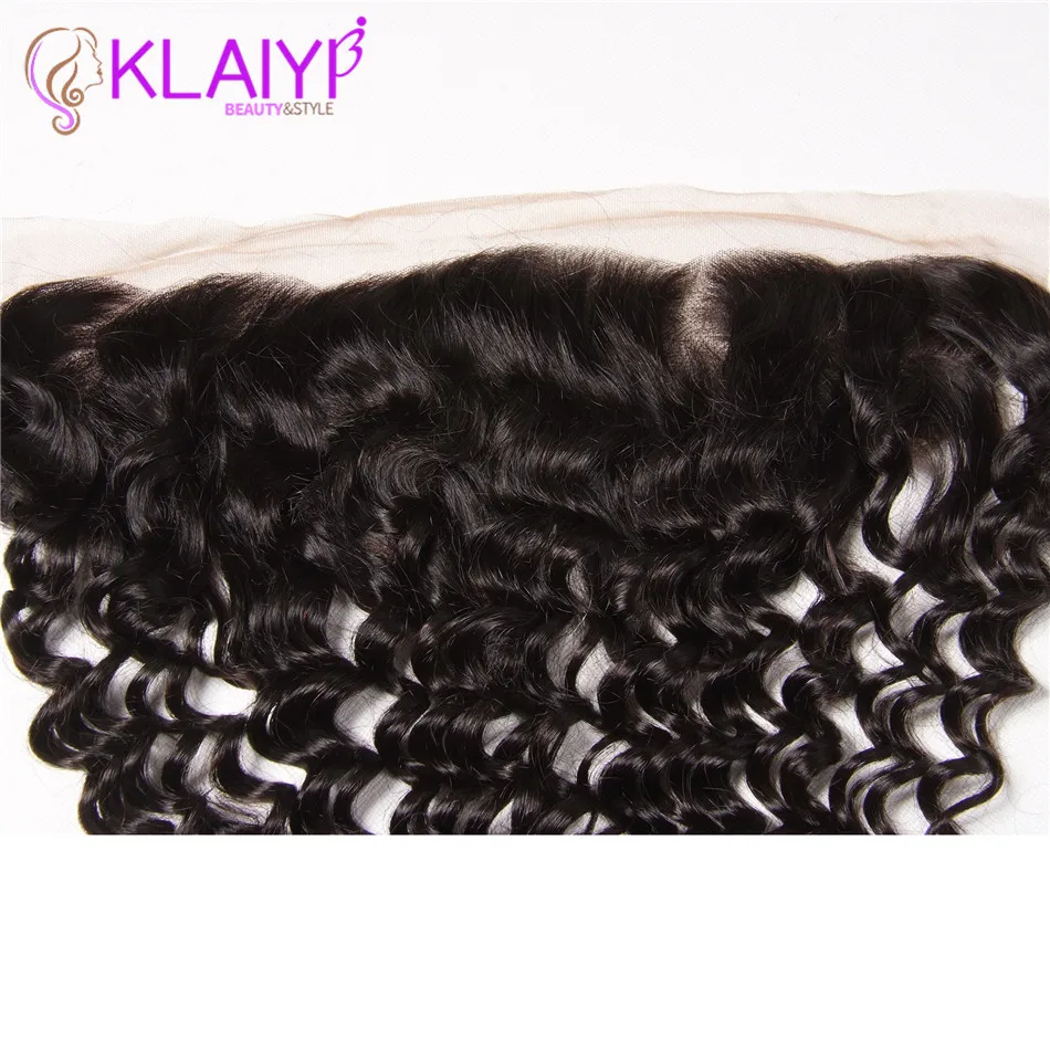 Klaiyi Hair Ear To Ear Lace Frontal Closure Human Hair 13X4 Without Baby Hair Peruvian Deep Wave Free Part Remy Hair Frontal