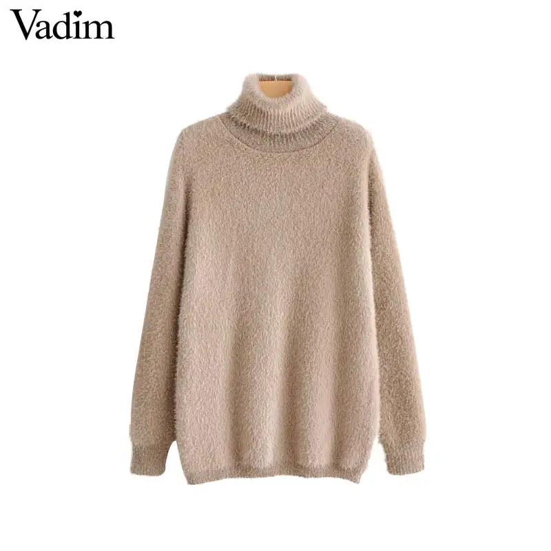 Vadim women turtleneck knitted basic sweaters winter warm cozy long sleeve stretchy pullovers female green white loose top HA183 | Женская