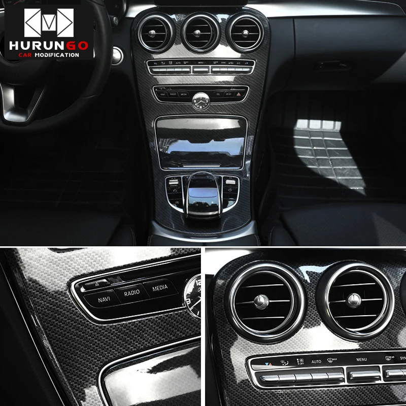 Center Console Panel Decoration Cover Trim Carbon fiber color 2pcs for Mercedes Benz C class W205-/GLC X253