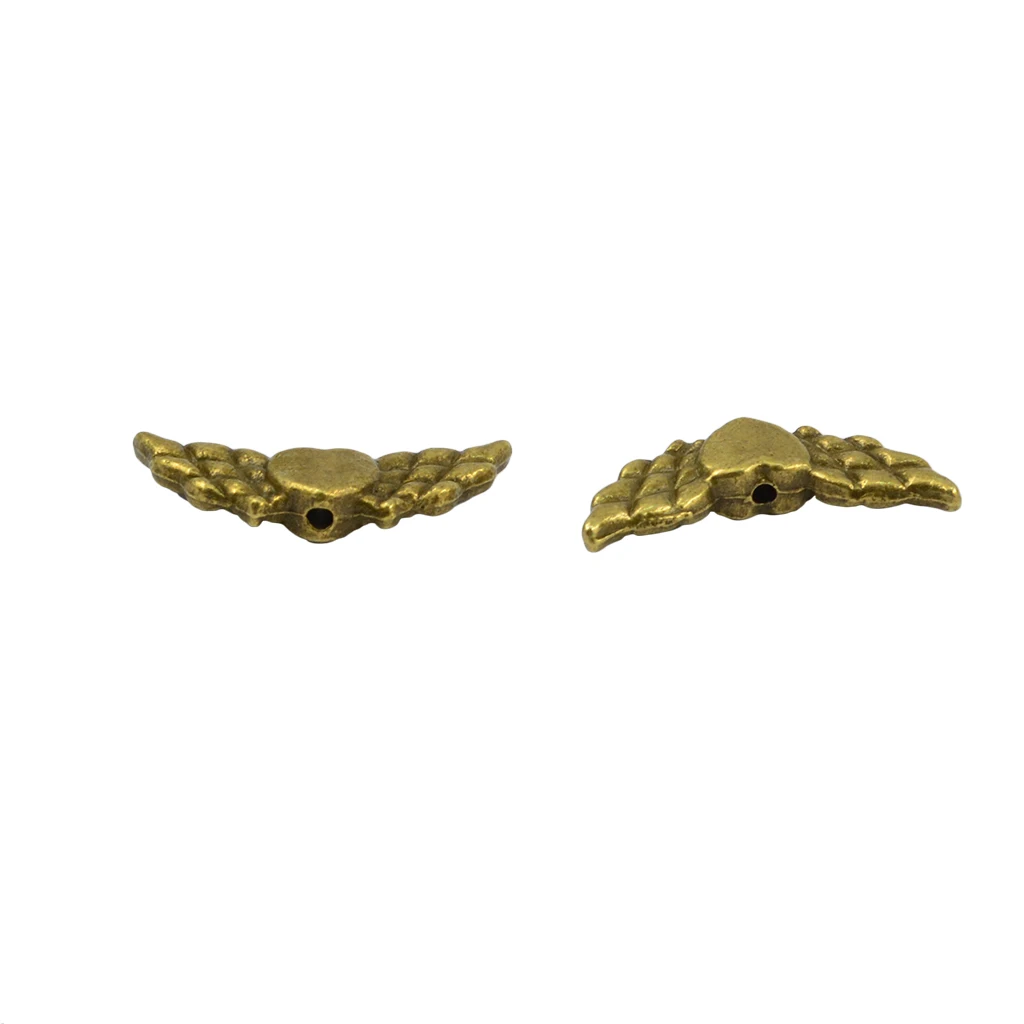 100 Pieces Antique Angel Wing Heart Charm Spacer Beads Jewelry DIY Makings