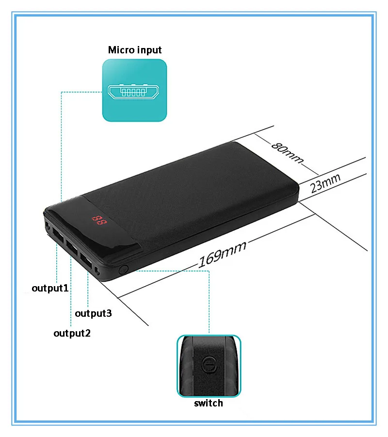 Внешний аккумулятор 20000 мАч, 3 USB, внешний аккумулятор, портативное зарядное устройство, внешний аккумулятор, литий-полимерный аккумулятор для iphone X/6/7/8/Plus