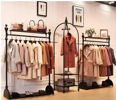 Retro clothing store display stand on the wall men and women loading shelf hanger display rack European-style floor-standing .