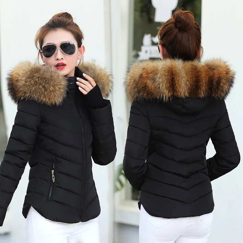 

2019 New Winter Jacket Women Big Fur Hooded Coats short Down Parka Winter Coat Women Warm Thicken female Jacket Plus Size
