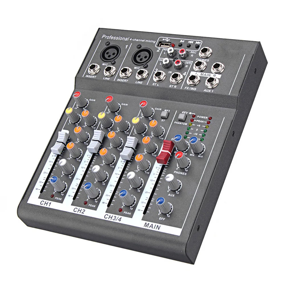 

Hot Selling Mini Audio Mixer with USB DJ Sound Mixing Console 4 Channel 48V Amplifier For Karaoke KTV Party