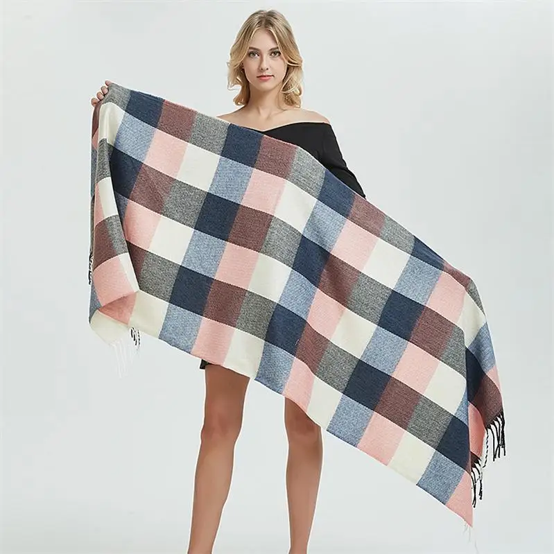 [FEILEDIS] 68 см* 185 см зимний шарф для женщин высокого качества теплый большой длинный шарф женский роскошный клетчатый кашемировый толстый шарф OS001 - Цвет: 02