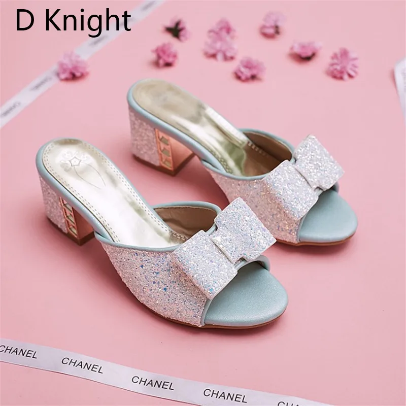 2018 Female Slippers Sepuined Cloth Sandals Summer Shoes Women Mules Lady Flip Flops Black High Heeled Slides Shoes Plus Size 43 (11)