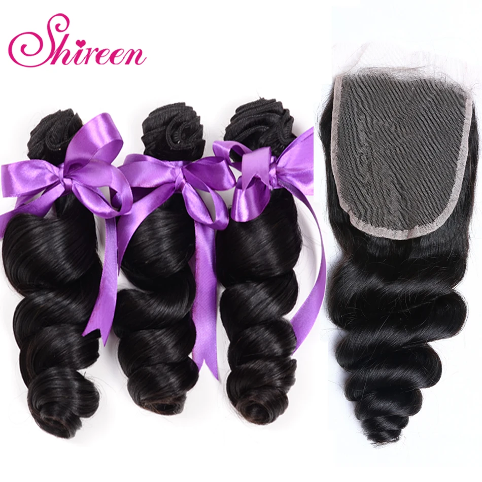 

Shireen Loose Deep Wave Bundles With Closure Maylasian Hair Bundles With Closure 4pcs/lot Loose Curl Bundles With Closure