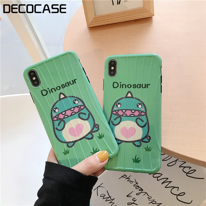 DECOCASE Fashion Dinosaur Cartoon Green Shocproof Phone Cases for iPhone 6 6s 7 8 Plus X XR XS Max Cover iphone plus case |
