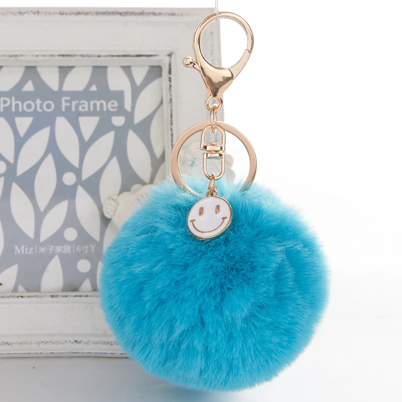 

Chaveiro Cute Smiley face Keychain Pompom Fake Fur Ball Key Chain Fluffy Pompon Keyring Charms For Women Bag Key Ring Jewelry