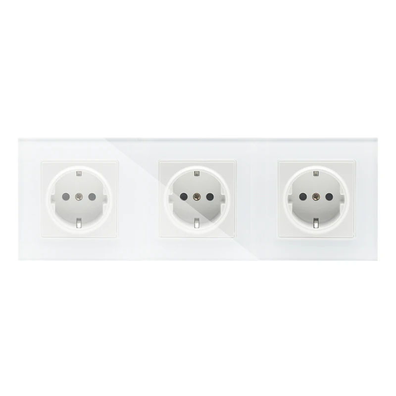 New EU Standard Power Socket, 3 Gang White Crystal Glass Outlet Panel