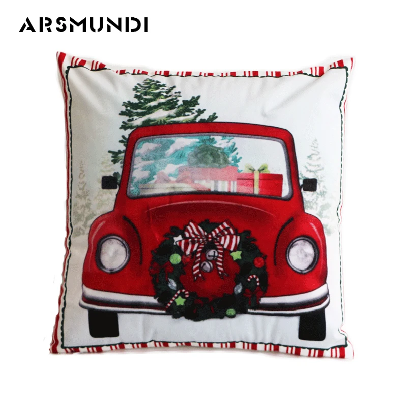 

Vintage Merry Christmas Cushion Covere Printed Woven Fashion Living room sofa cushion cover Home use bed Decorative Pillow Case