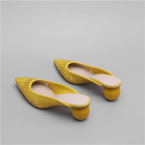 Брендовые туфли без задника абрикосового цвета; обувь с острым носком; женские тапочки с круглым каблуком; цвет желтый, белый; размеры плюс 34-43; MZP10 muyisxi - Цвет: yellow