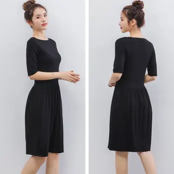 

5 Color One-piece Modal Solid Color Patchwork Half Sleeve Sleepwear For Women A-line Long Night Dress Cotton Nightgown