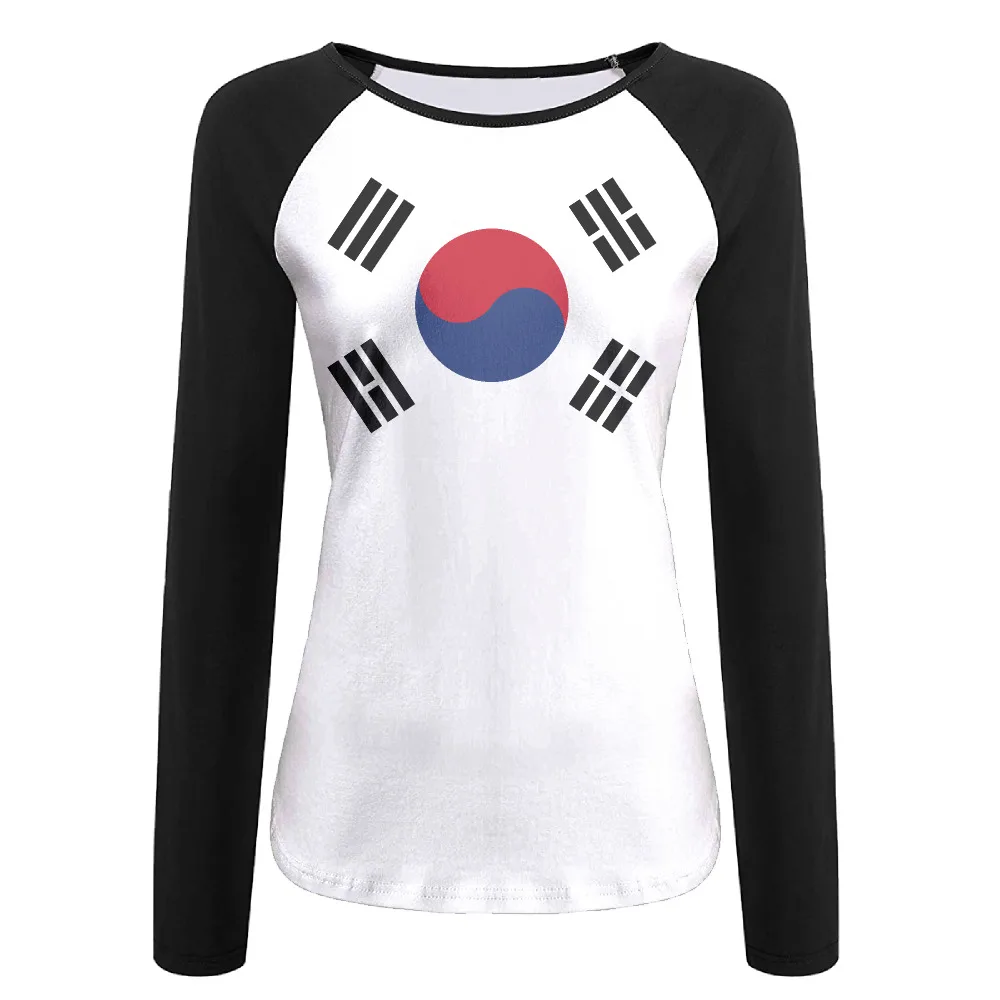 South Korea Flag O Neck women's Long Sleeve Raglan Baseball T shirt