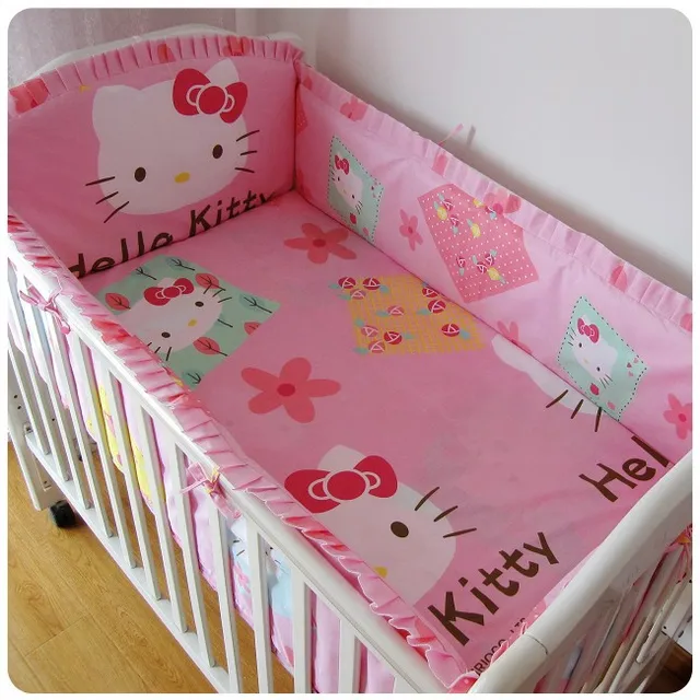 Promotion 6pcs Hello Kitty Baby Bedding Set Girls Cot Set