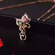 Натуральный многоцветный Турмалин Подвеска S925 серебро Природный камень кулон Цепочки и ожерелья модный повезло бабочки летают женщины ювелирные изделия