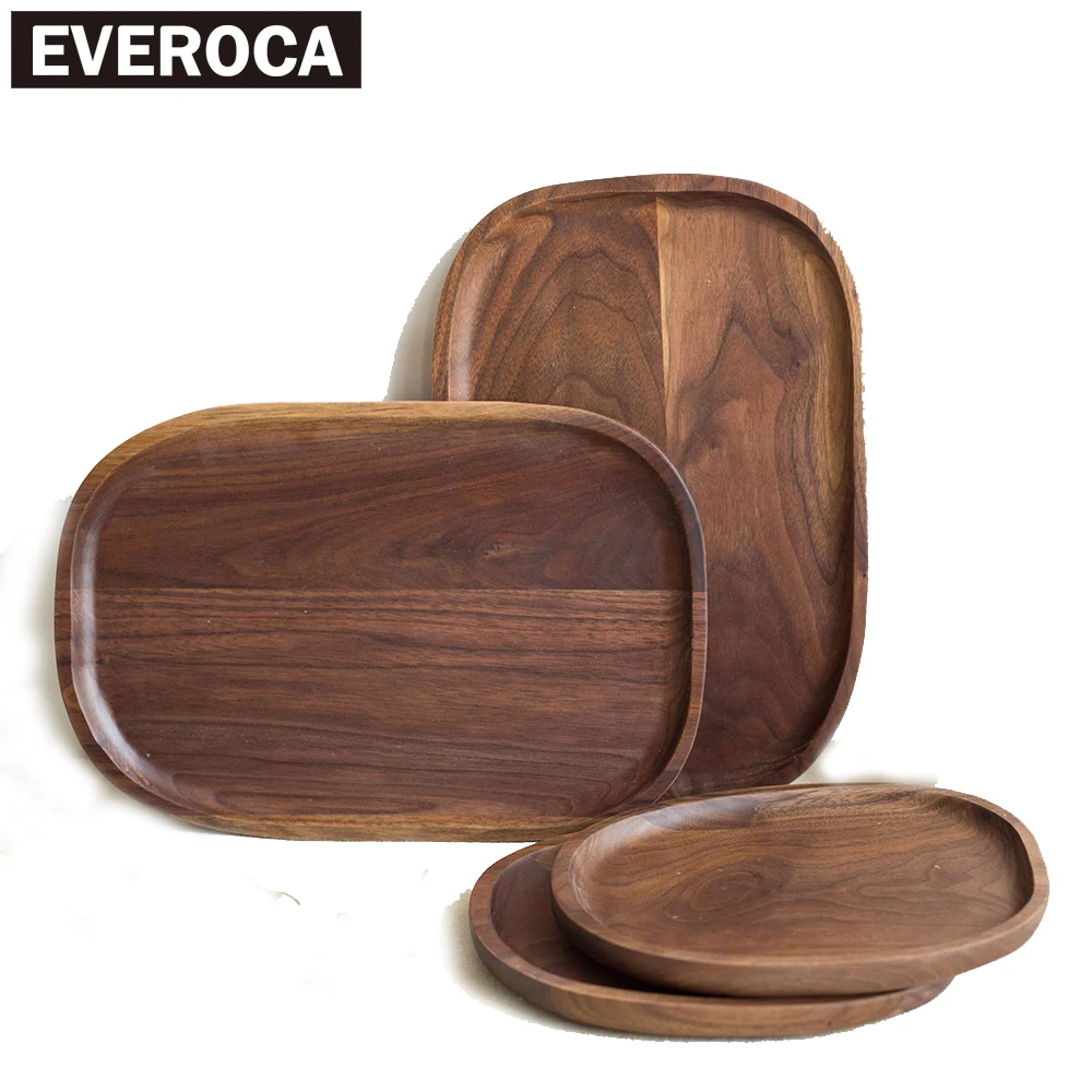 walnut wood tray oval round irregular natural lunch dinner plate fruits dish restaurant home service tray