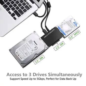 

3 in 1 SATA to USB IDE Adapter USB 3.0 to SATA IDE ATA Data Converter HUB for 2.5" 3.5" HDD Hard Disk Driver With Power Cable