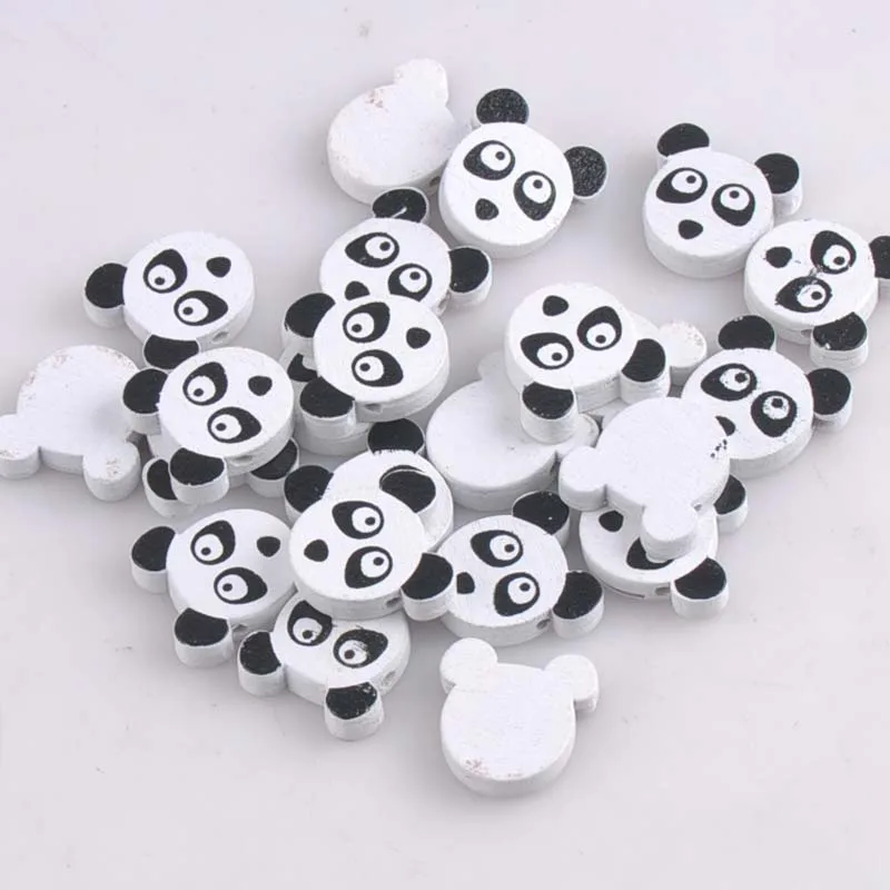 20mm 20pcs Mixed Panda Paintied Wooden Beads For kids Jewelry Making
