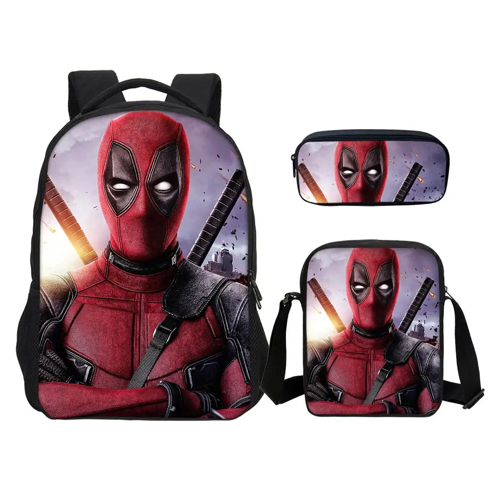 

3Pcs/Set Portfolio School Bags For Boys Girls Marvel Super Hero Deadpool Letter 3D Printing Backpacks Bookbag Mochila Escolar
