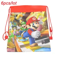 6 pçs dos desenhos animados chool mochila para menino menina dos desenhos animados cordão não-tecido bagtravel saco crianças aniversário festa presente saco