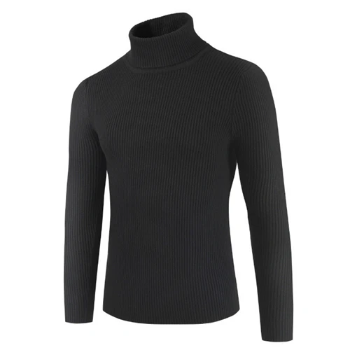 Зимняя Толстая теплая кашемировая Мужская водолазка мужские свитера Slim Fit пуловер мужской классический шерстяной трикотаж Pull Homme уличная - Цвет: Черный
