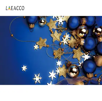 

Laeacco Blue Solid Color Christmas Ball Star Snowflake Photography Background Customized Photographic Backdrops For Photo Studio