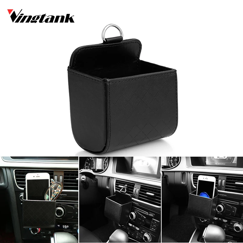 PU Leather Car Outlet Air Vent Trash Box Auto Mobile Phone