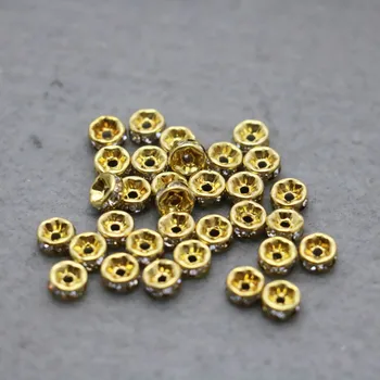 

10PCS Wholesale Gold-Color Circle Round Rhinestone separate beads Metal Fittings for Accessory DIY Machining parts Design 6mm
