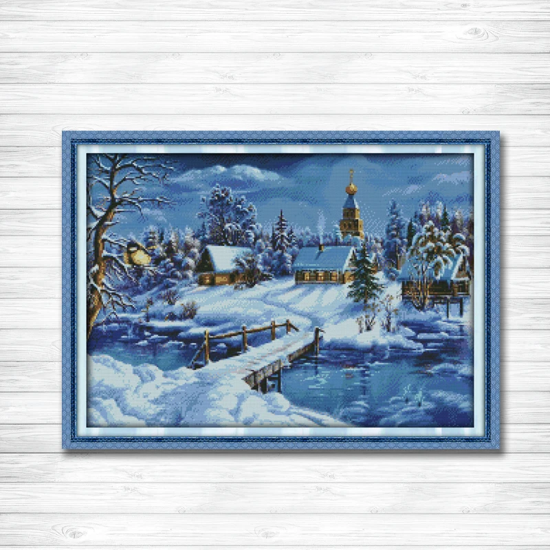 

A world of ice and snow Beautiful winter Scenery Pattern Print on Canvas DMC 14CT 11CT Cross Stitch Needlework Kit Embroider Set