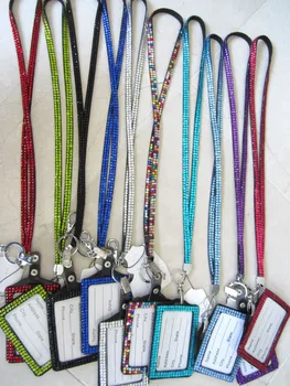 

Crystal Bling Vertical ID Name Badge Holder with Rhinestone Neck Lanyard 100pcs/lot Wholesale