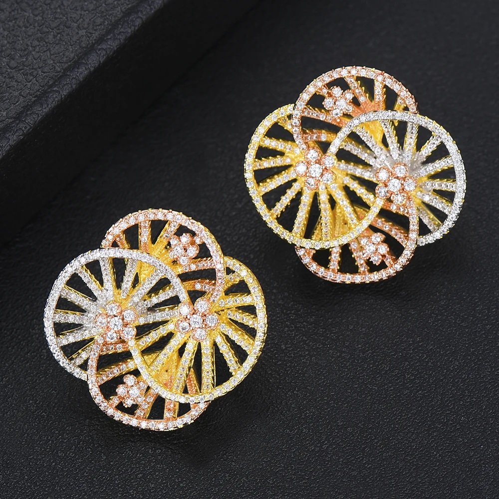 

SISCATHY Trendy Full Cubic Zirconia Inlaid Dubai Indian Jewelry Women Earrings Jewelry Flower Shape Stud Earrings