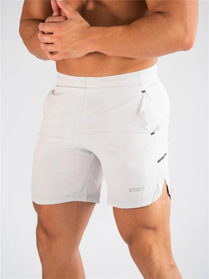 YEMEKE Мужские дышащие шорты для фитнеса бодибилдинга модные повседневные спортивные мужские бегуны для тренировок брендовые пляжные тонкие короткие штаны - Цвет: white