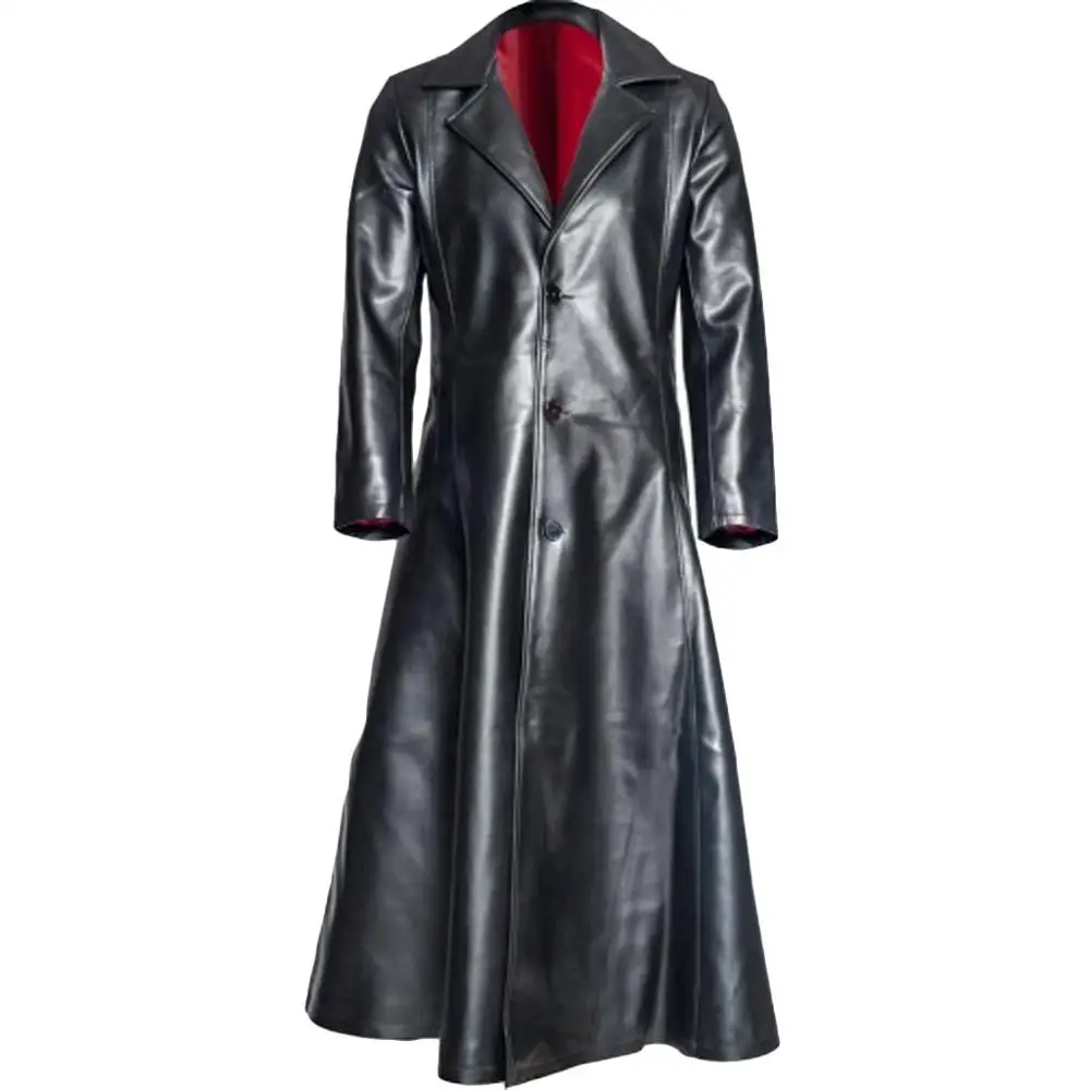 

Men's long jacket winter Fashion Gothic Long Coat Leather Coat Faux Leather Jacket S-5XL windbreaker d90715