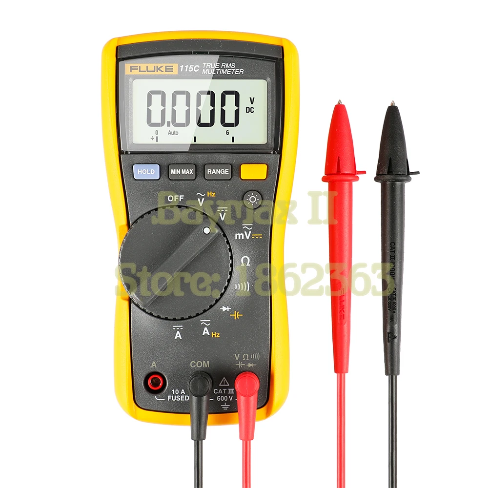 Fluke 115C 6000 число истинных среднеквадратичных значений переменного/постоянного тока Напряжение тока мультиметр с тестом емкости до 9999 мкФ