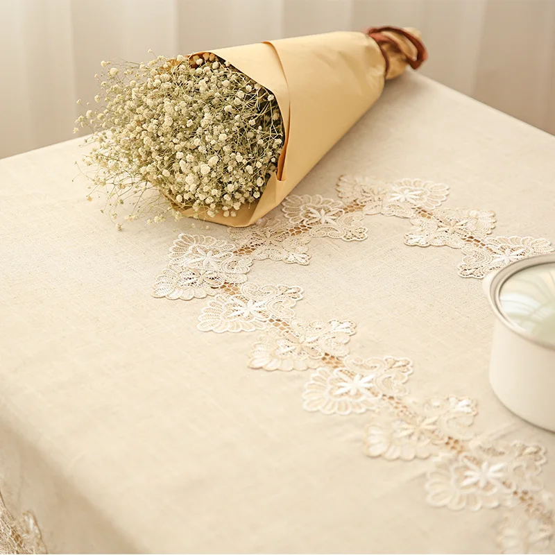  Senisaihon Europe Luxury Embroidered Tablecloth Hollow Lace Cotton Dustproof Table cloth TV Cabinet