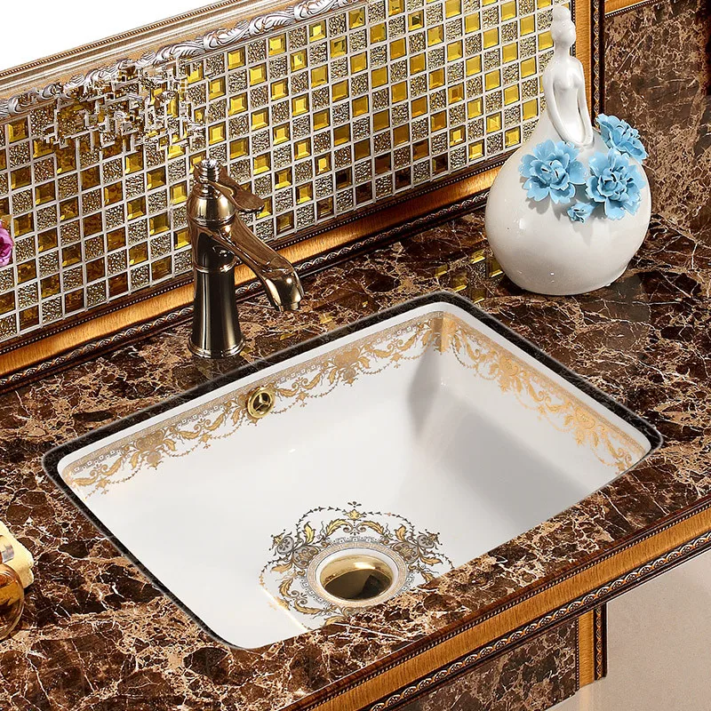 Rectangular China Artistic Procelain art countertop Lavabo handmade undercounter With Overflow Ceramic wash basin Bathroom Sink (7