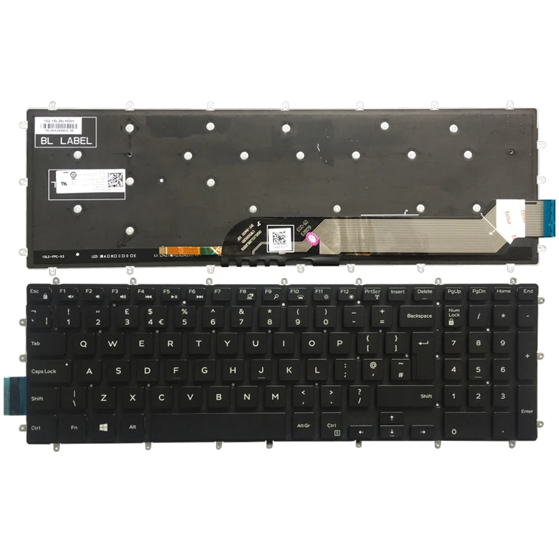 

New UK laptop keyboard for Dell 15 5565 5567 5568 17 5765 5767 keyboard layout White font with Backlit
