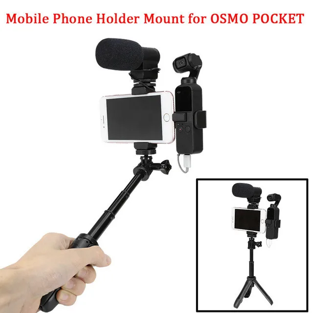 

Aluminum Foldable Multi-function Phone Holder with Tripod Selfie Stick Connectable Microphone for DJI Osmo Pocket Accessories