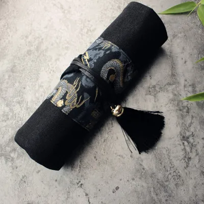Ретро ручка Китайский Затвор Занавес ветер знак ручка канцелярские сумки ткань и рулон - Цвет: Black Dragon